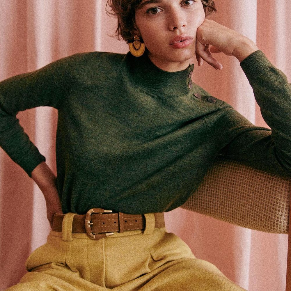 NWT Sezane Jacob Sweater Green XS